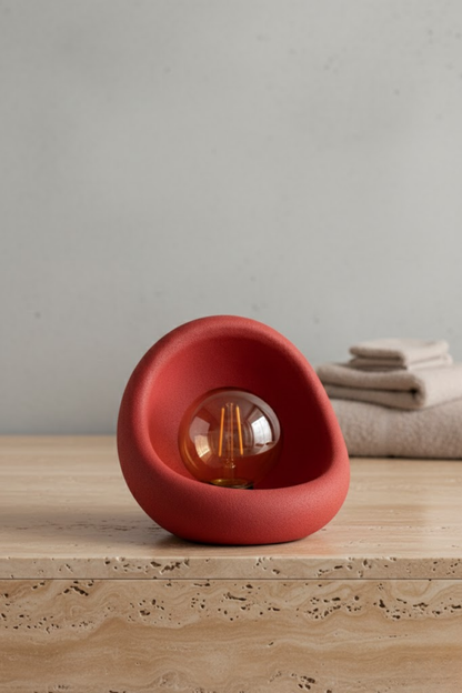 Modern Concrete Textured Lampshade | Organic Oval Night Light (Desktop Bedside Lamp) 25 cm Red