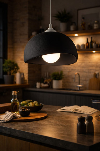 Black Concrete Look Modern Pendant Chandelier, Vegan & Dust-Free