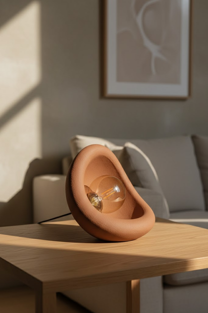 Modern Concrete Textured Lampshade | Organic Oval Night Light (Desktop Bedside Lamp) 25 cm Brown