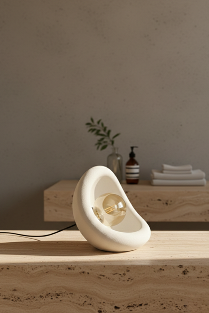 Modern Concrete Textured Lampshade | Organic Oval Night Light (Desktop Bedside Lamp) 25 cm White