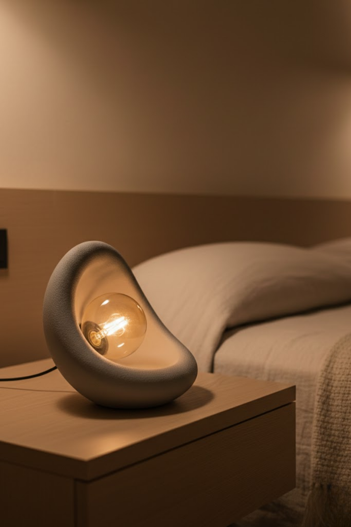 Modern Concrete Textured Lampshade | Organic Oval Night Light (Desktop Bedside Lamp) 25 cm Gray