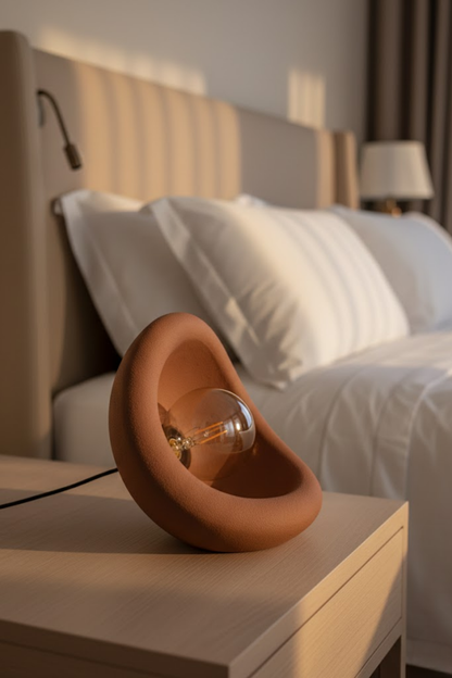 Modern Concrete Textured Lampshade | Organic Oval Night Light (Desktop Bedside Lamp) 25 cm Brown
