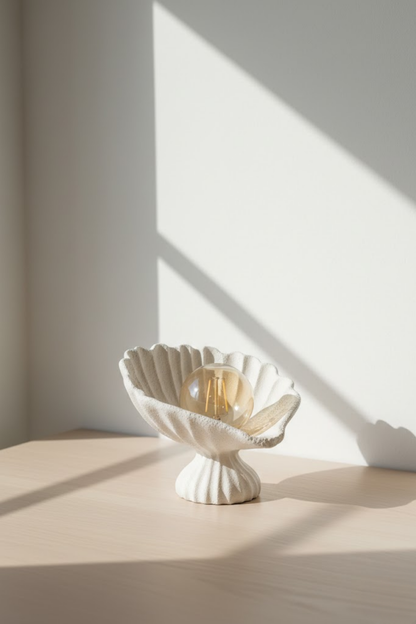 Seashell Lampshade Concrete Textured Modern Night Light | Decorative Desktop Lighting 25 x 20 cm White