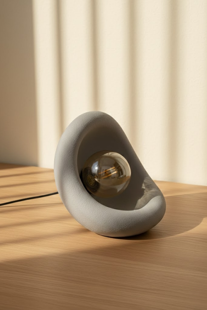 Modern Concrete Textured Lampshade | Organic Oval Night Light (Desktop Bedside Lamp) 25 cm Gray