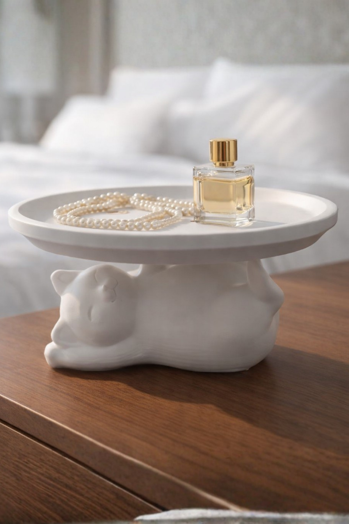 Decorative White Cat Figured Jewelry, Server, Dessert Plate