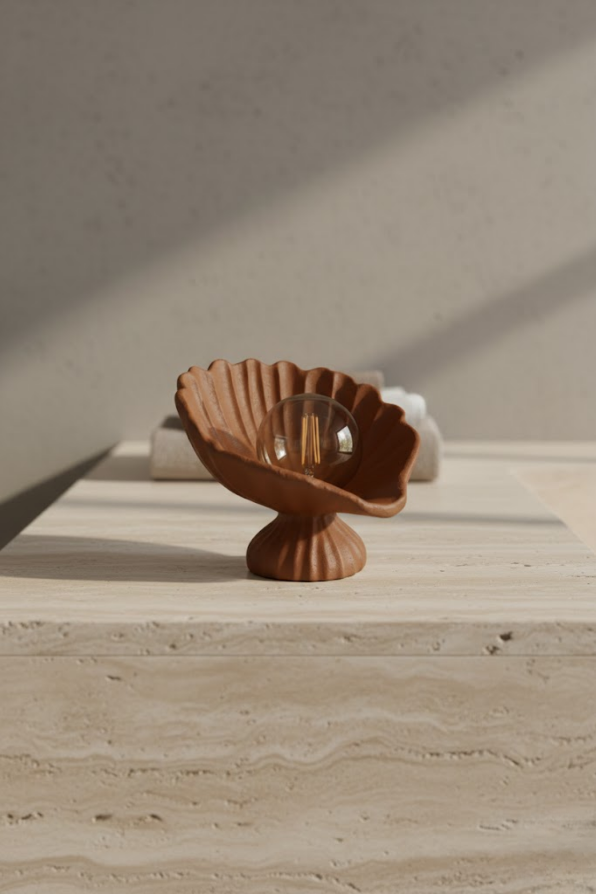 Seashell Lampshade Concrete Textured Modern Night Light | Decorative Desktop Lighting 25 x 20 cm Brown