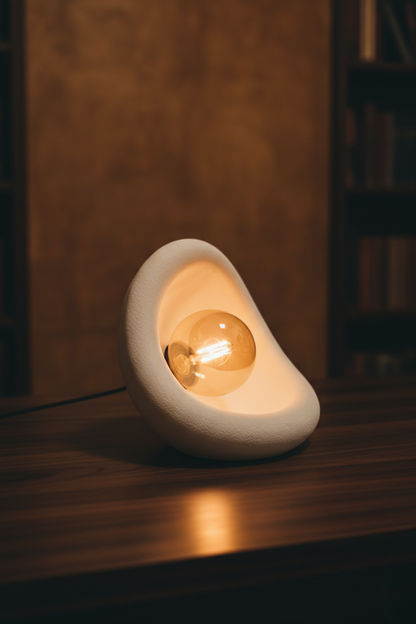 Modern Concrete Textured Lampshade | Organic Oval Night Light (Desktop Bedside Lamp) 25 cm White