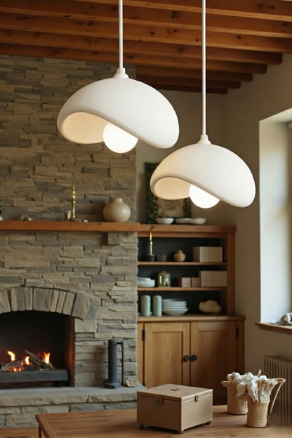 White Decorative 2-Light Pendant Chandelier, Boho Concrete Look (Includes 2x Gift Bulbs)