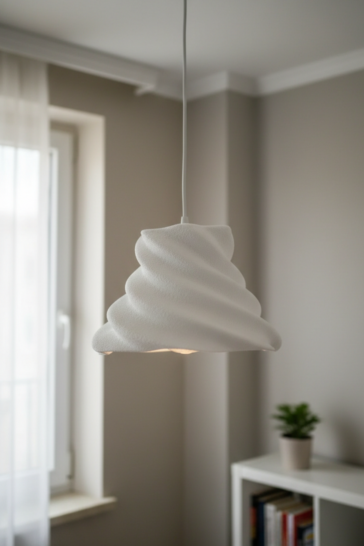 Modern Stroom Concrete Textured Pendant Light – Decorative 3D Oval Chandelier for Living Room (Includes Free E27 Bulb)