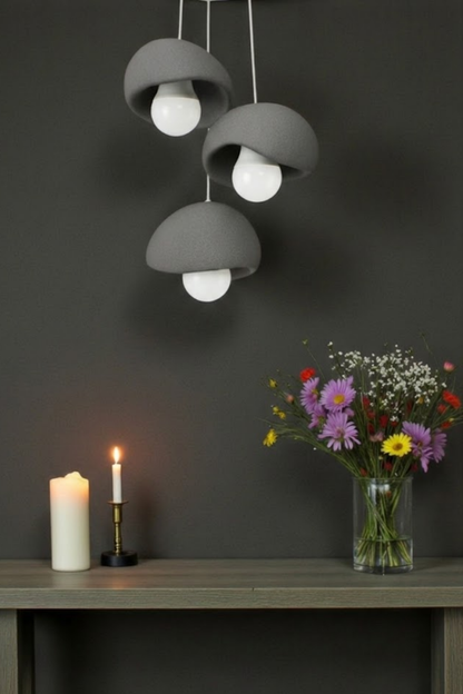 Trio Concrete Look Triple Pendant Chandelier – Modern Grey 3D Lighting Set (Includes 3 Free E27 Bulbs)