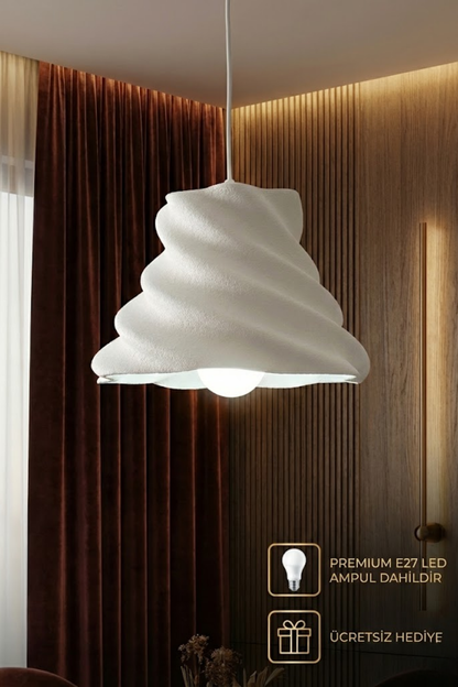 Modern Stroom Concrete Textured Pendant Light – Decorative 3D Oval Chandelier for Living Room (Includes Free E27 Bulb)