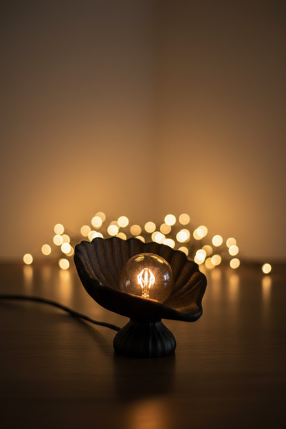 Seashell Lampshade Concrete Textured Modern Night Light | Decorative Desktop Lighting 25 x 20 cm Black