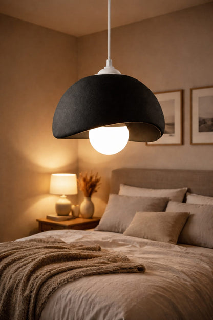 Black Concrete Look Modern Pendant Chandelier, Vegan & Dust-Free
