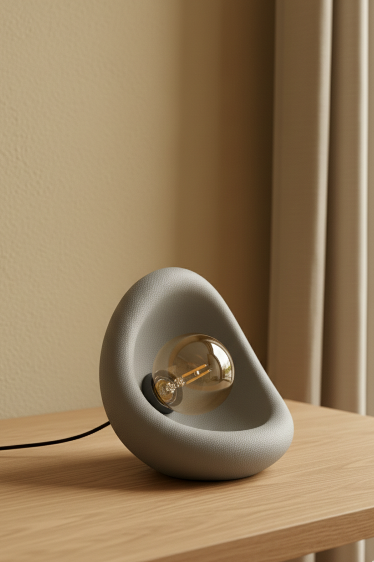 Modern Concrete Textured Lampshade | Organic Oval Night Light (Desktop Bedside Lamp) 25 cm Gray
