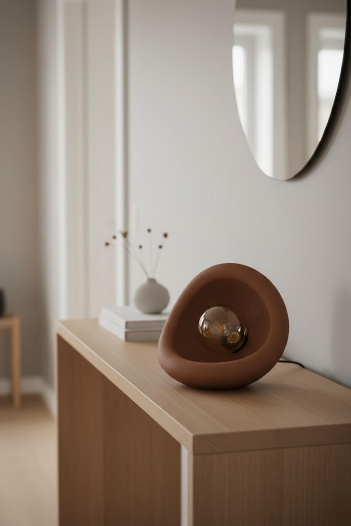Modern Concrete Textured Lampshade | Organic Oval Night Light (Desktop Bedside Lamp) 25 cm Brown