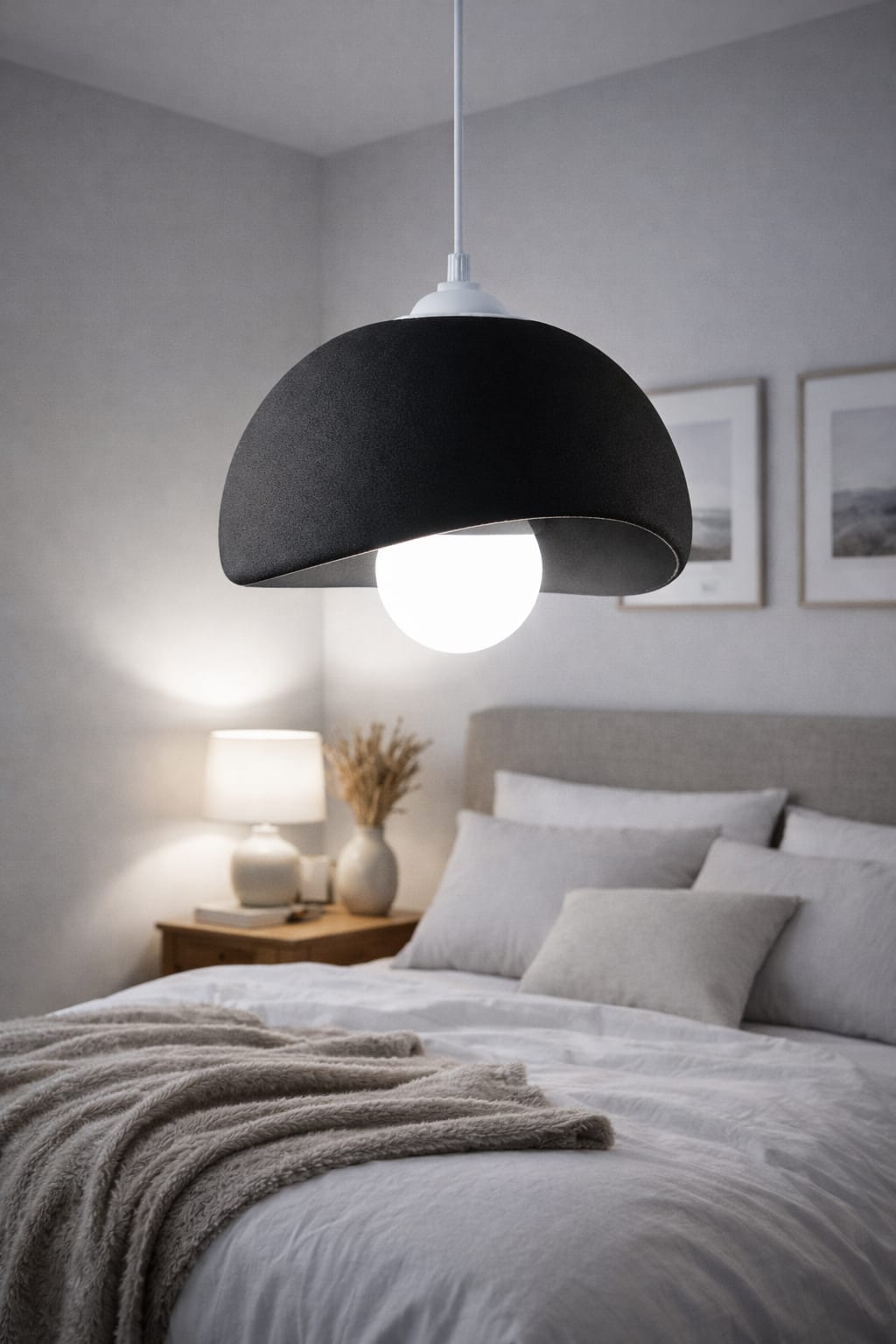 Black Concrete Look Modern Pendant Chandelier, Vegan & Dust-Free