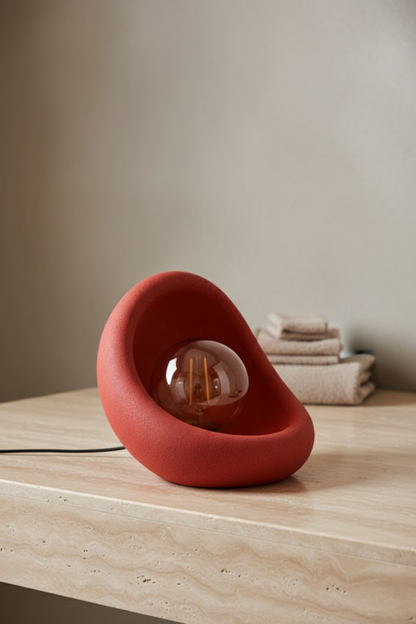 Modern Concrete Textured Lampshade | Organic Oval Night Light (Desktop Bedside Lamp) 25 cm Red