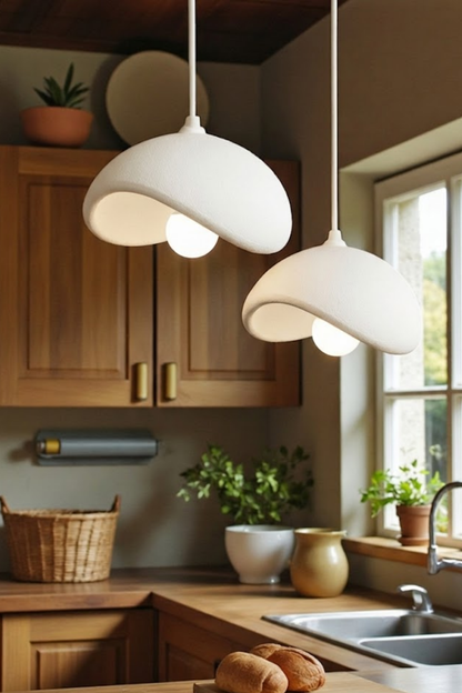 White Decorative 2-Light Pendant Chandelier, Boho Concrete Look (Includes 2x Gift Bulbs)
