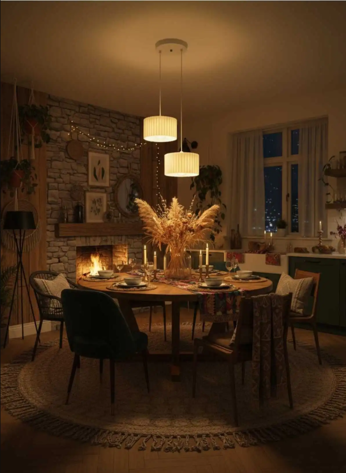 Luxury White Dual Modern Pendant Chandelier – Decorative 3D Lighting Set for Living Room & Kitchen (Includes Free Bulb)