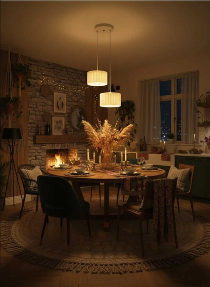 Luxury White Dual Modern Pendant Chandelier – Decorative 3D Lighting Set for Living Room & Kitchen (Includes Free Bulb)