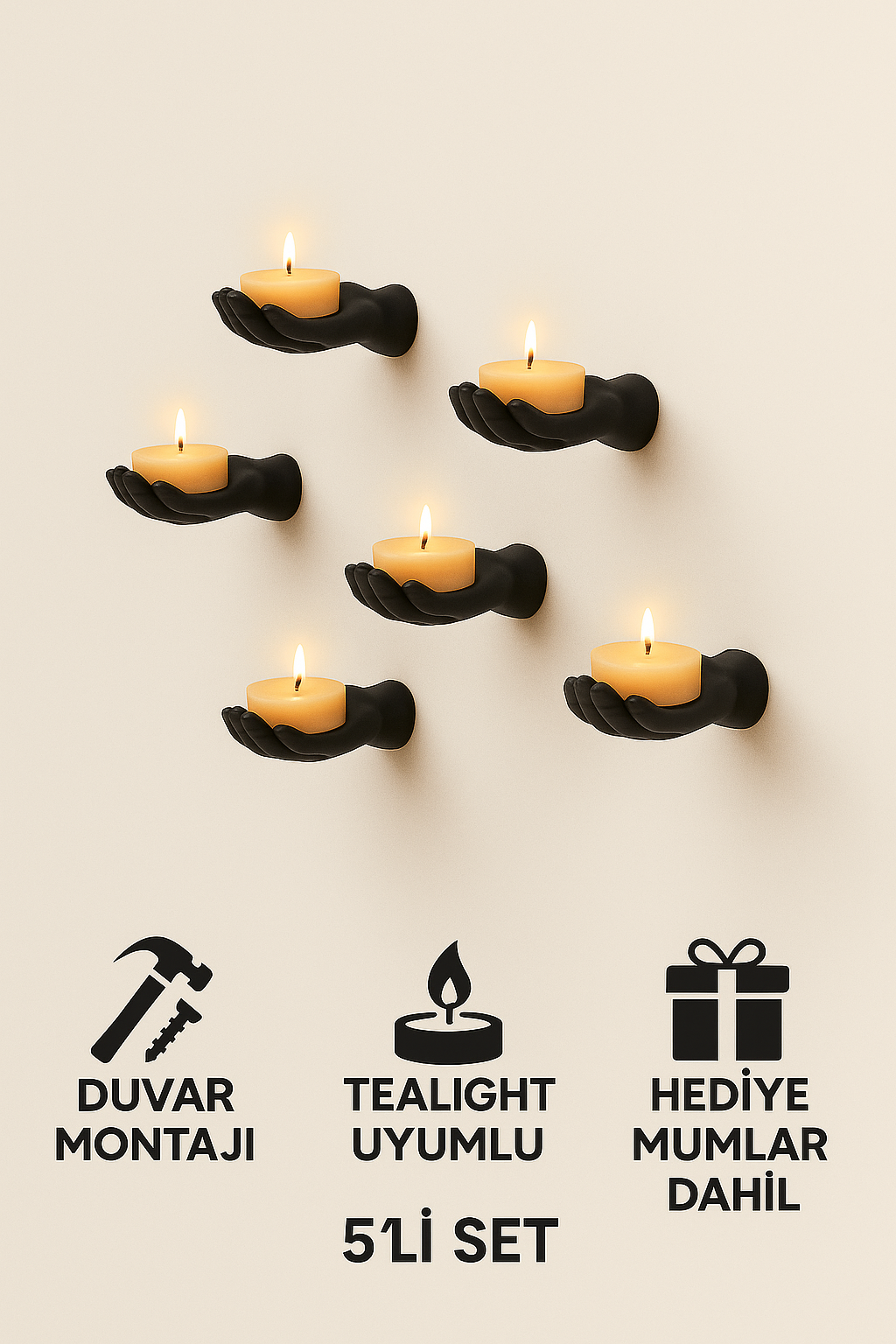 5-piece Hand Figured Decorative Tealight Holder Set Stickable