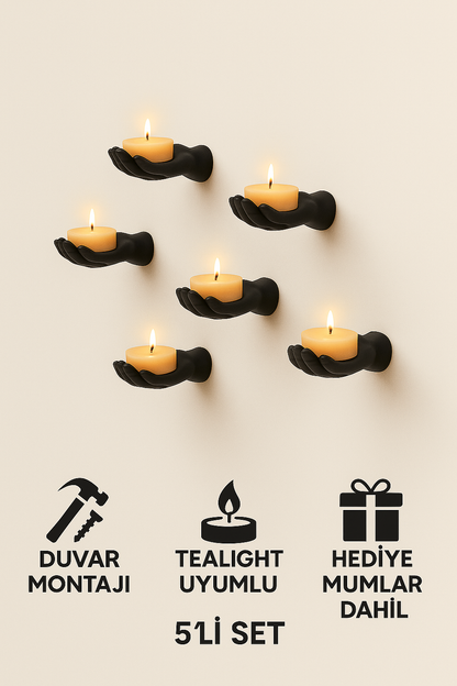 5-piece Hand Figured Decorative Tealight Holder Set Stickable