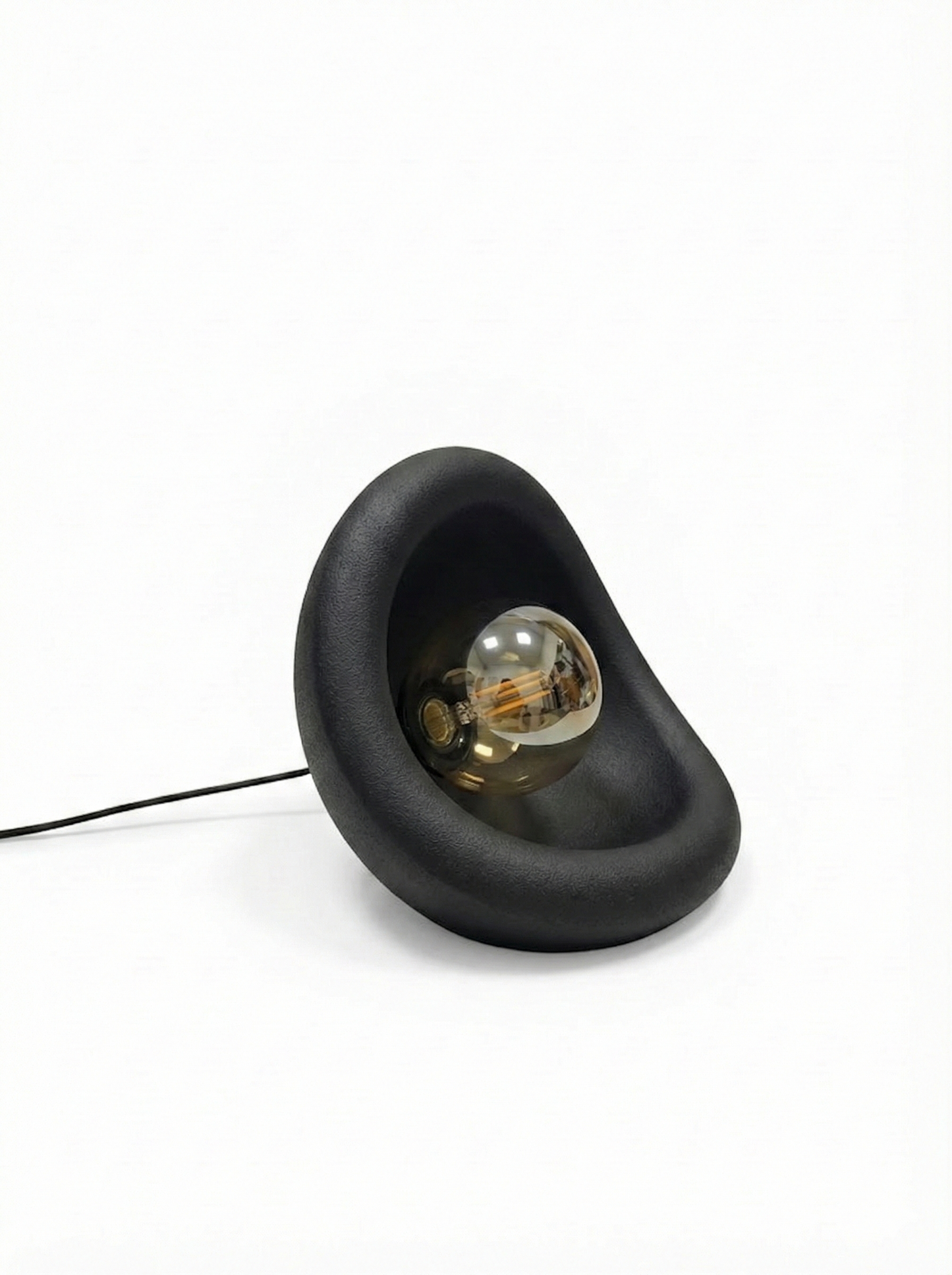 Modern Concrete Textured Lampshade | Organic Oval Night Light (Desktop Bedside Lamp) 25 cm Black