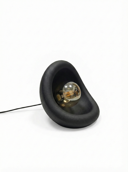 Modern Concrete Textured Lampshade | Organic Oval Night Light (Desktop Bedside Lamp) 25 cm Black