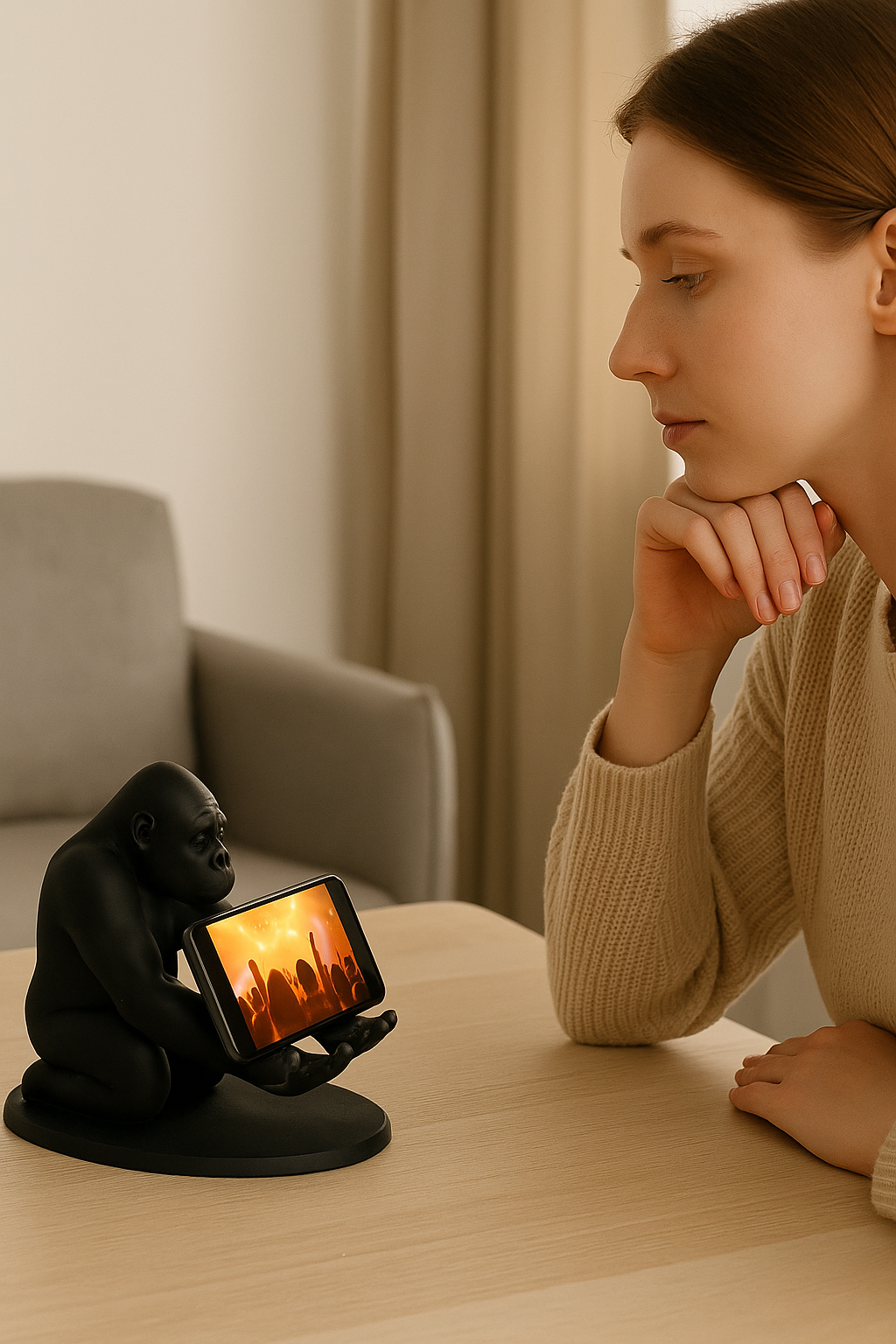 3D Black Gorilla Figured Decorative Phone, Tablet Stand,