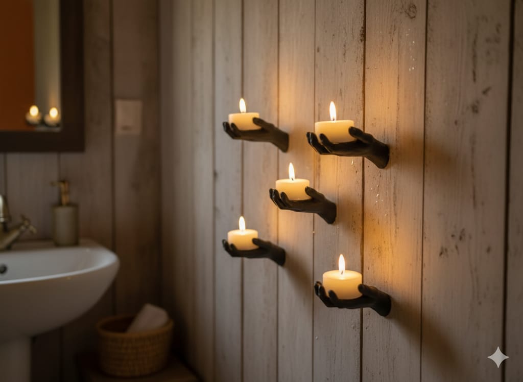 5-piece Hand Figured Decorative Tealight Holder Set Stickable