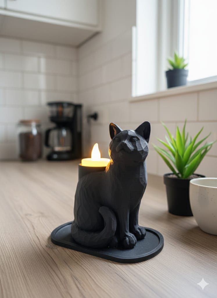 Black Mosaic Decorative Cat Trinket Led Candled Stylish Home Off