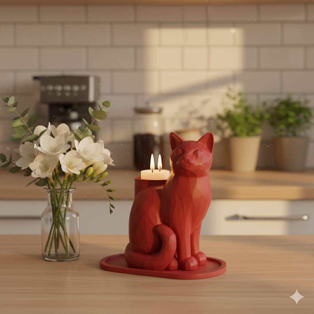 Red Mosaic Decorative Cat Trinket Led Candled Stylish Home O