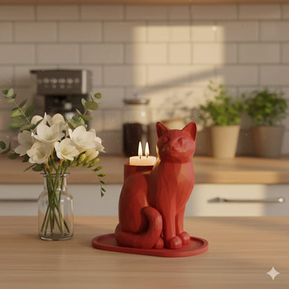 Red Mosaic Decorative Cat Trinket Led Candled Stylish Home O