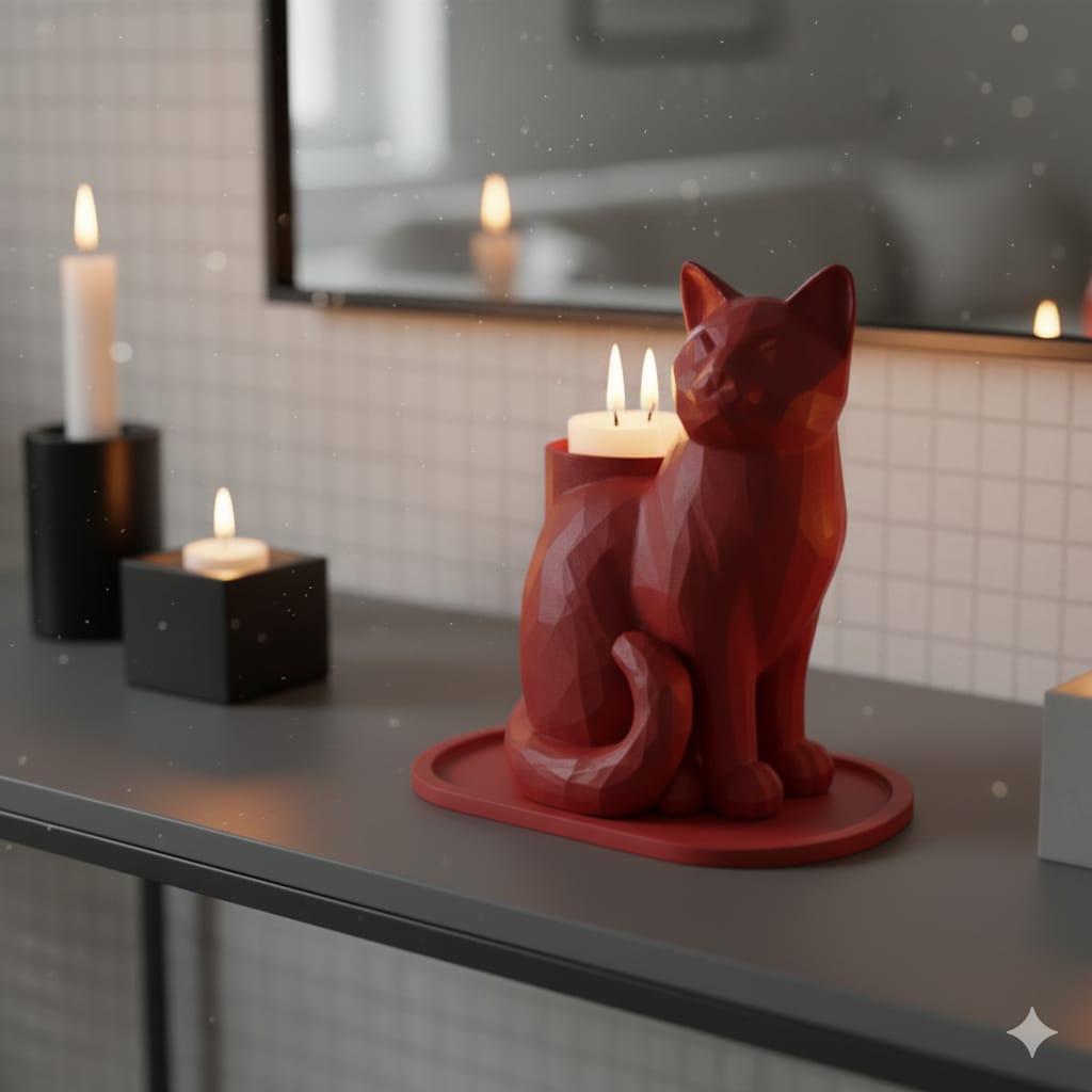 Red Mosaic Decorative Cat Trinket Led Candled Stylish Home O