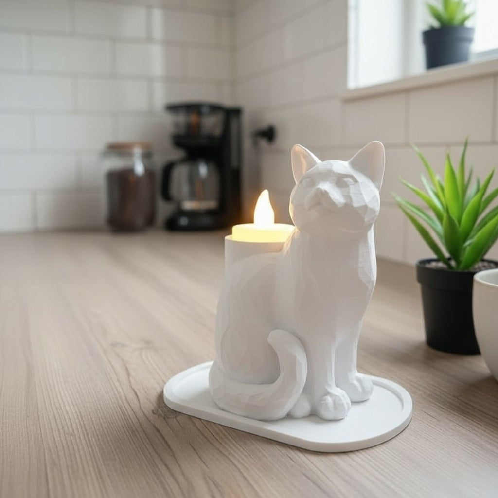 White Mosaic Decorative Cat Trinket Led Candled Stylish Home O