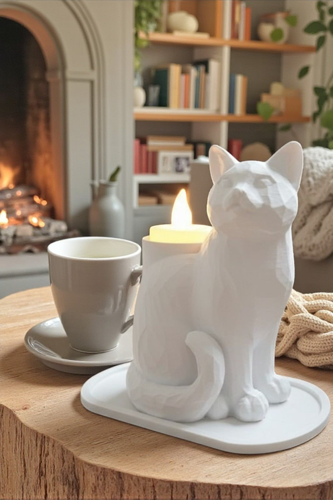White Mosaic Decorative Cat Trinket Led Candled Stylish Home O