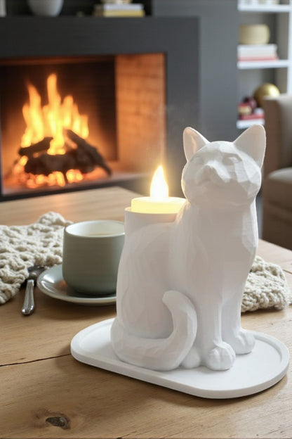 White Mosaic Decorative Cat Trinket Led Candled Stylish Home O