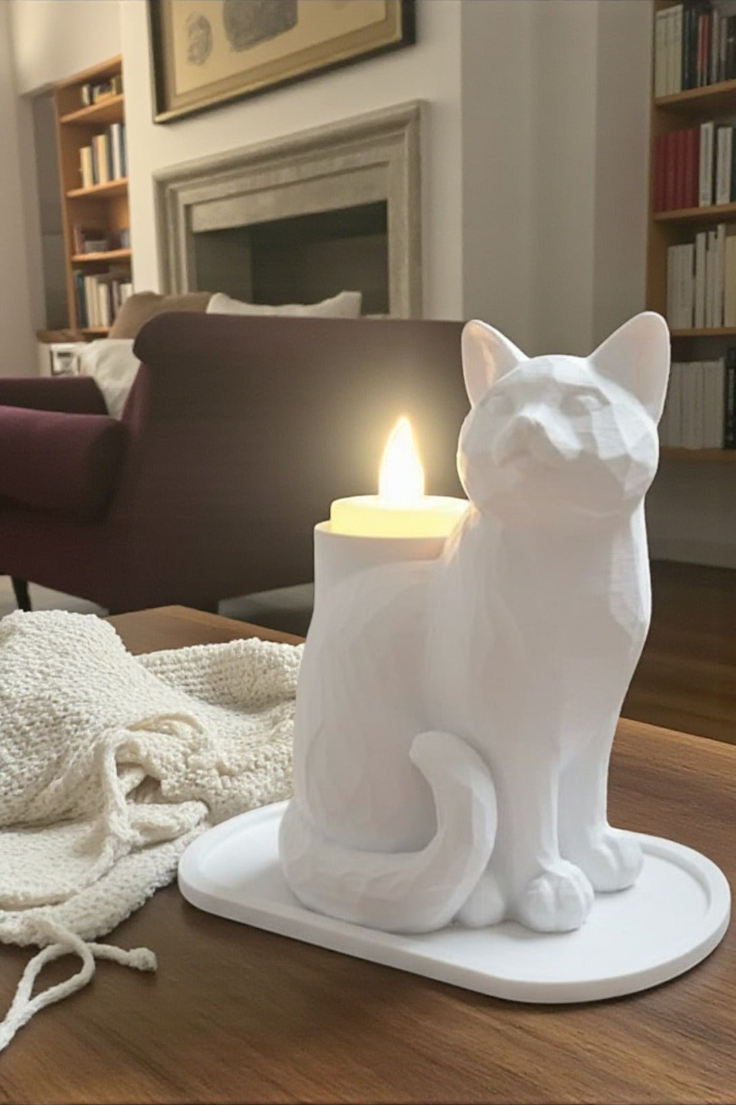White Mosaic Decorative Cat Trinket Led Candled Stylish Home O