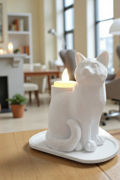 White Mosaic Decorative Cat Trinket Led Candled Stylish Home O