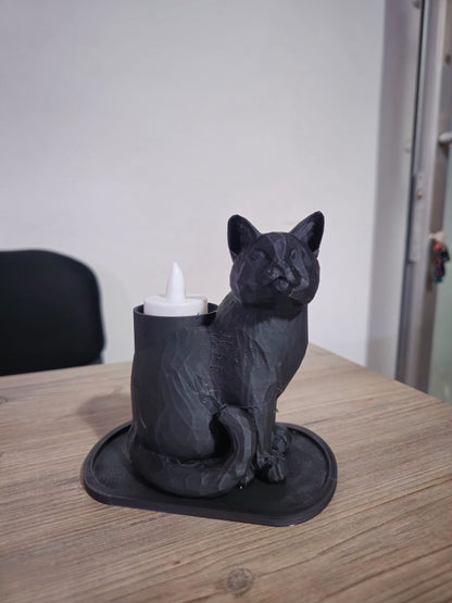 Black Mosaic Decorative Cat Trinket Led Candled Stylish Home Off