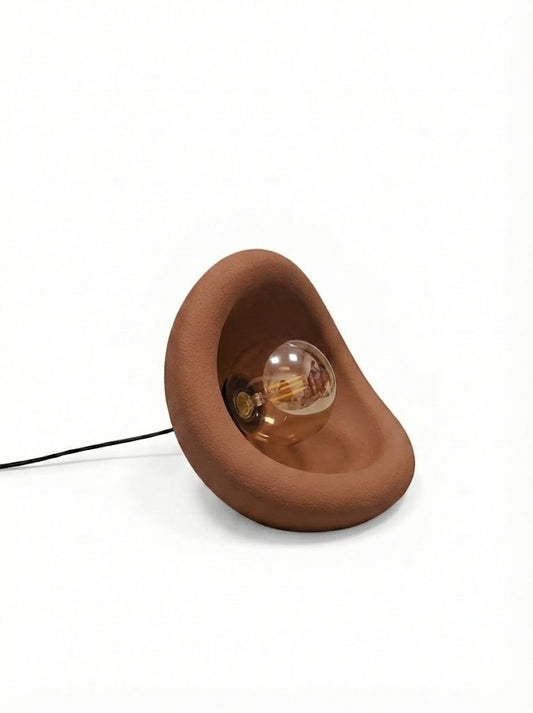 Modern Concrete Textured Lampshade | Organic Oval Night Light (Desktop Bedside Lamp) 25 cm Brown
