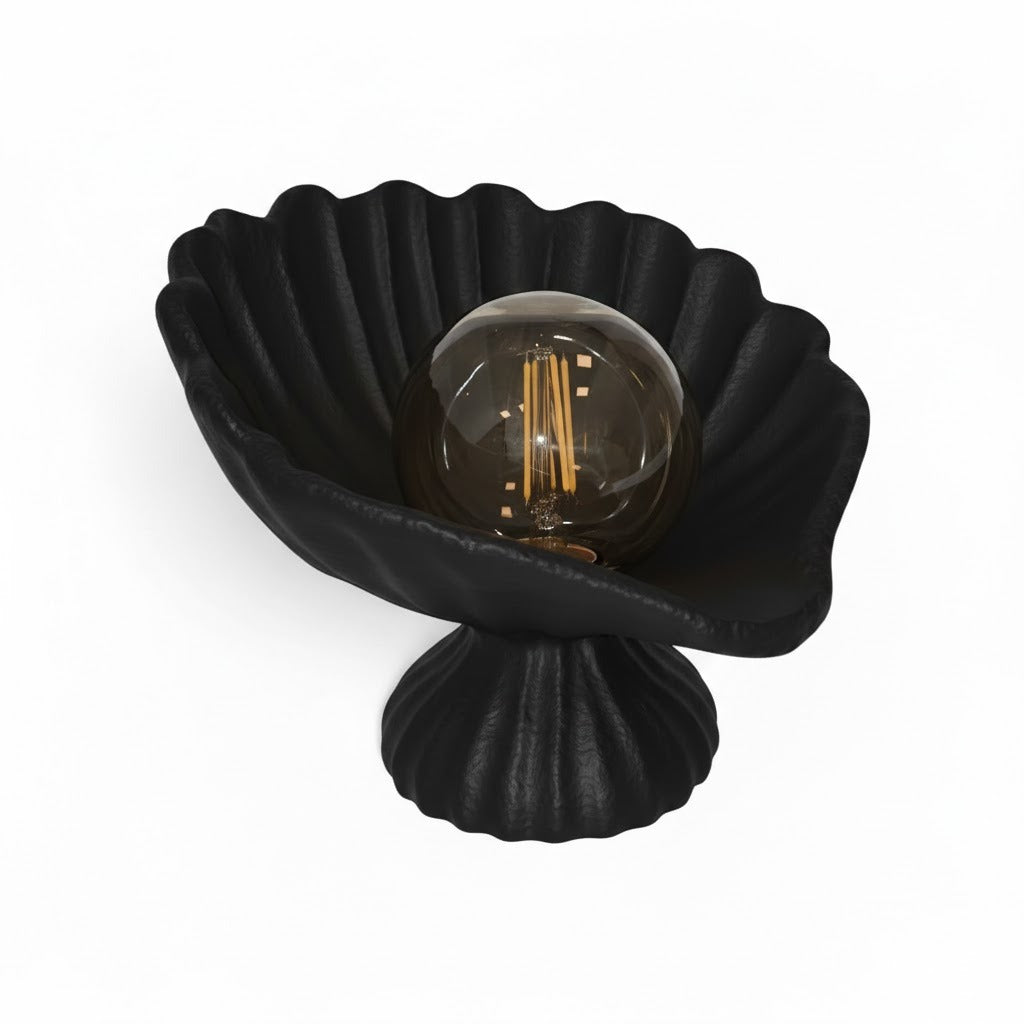 Seashell Lampshade Concrete Textured Modern Night Light | Decorative Desktop Lighting 25 x 20 cm Black