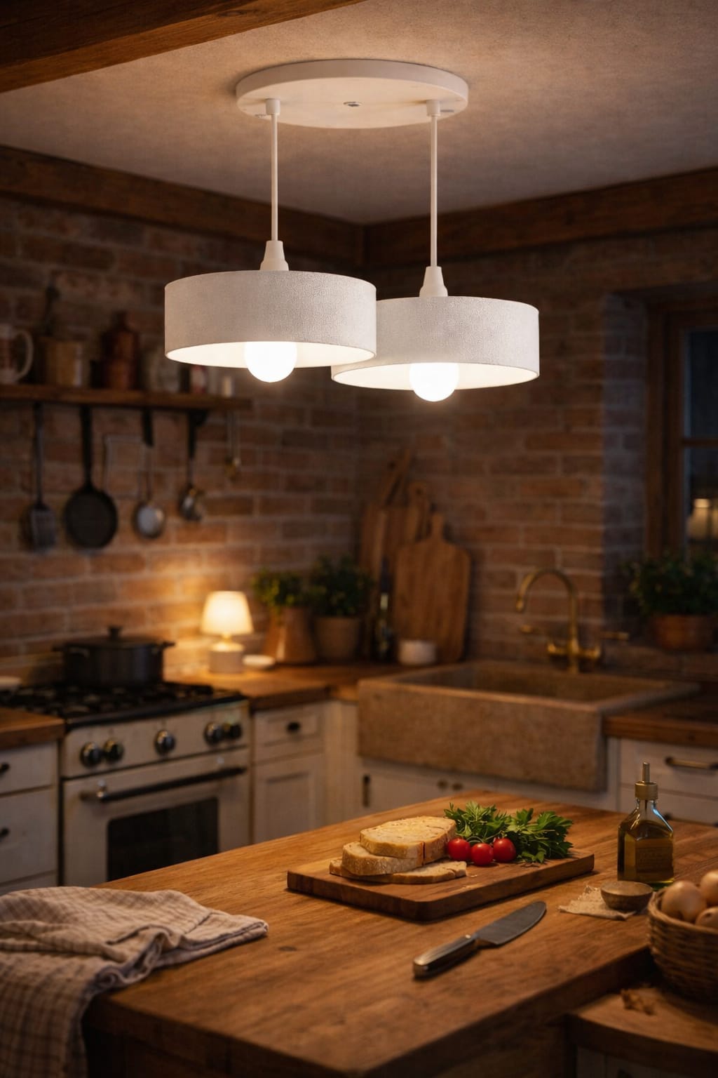 Double Concrete Look Oval Pendant Chandelier, Vegan, Salon Kitchen