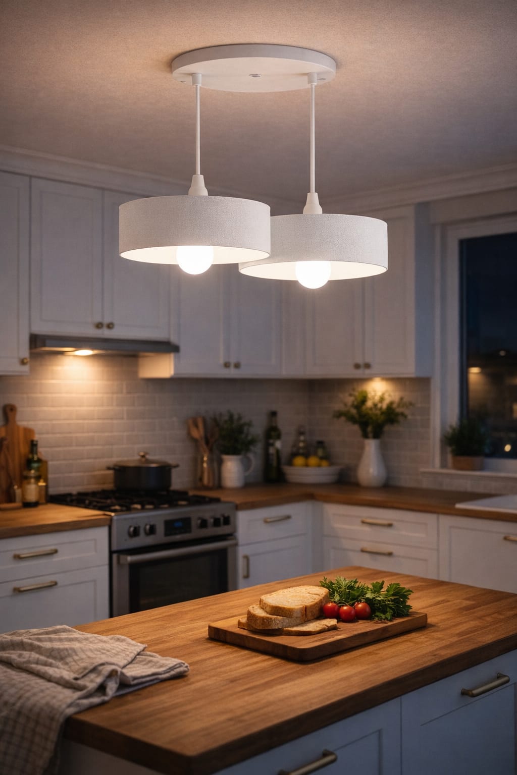 Double Concrete Look Oval Pendant Chandelier, Vegan, Salon Kitchen