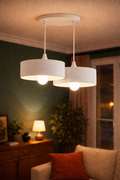 Double Concrete Look Oval Pendant Chandelier, Vegan, Salon Kitchen