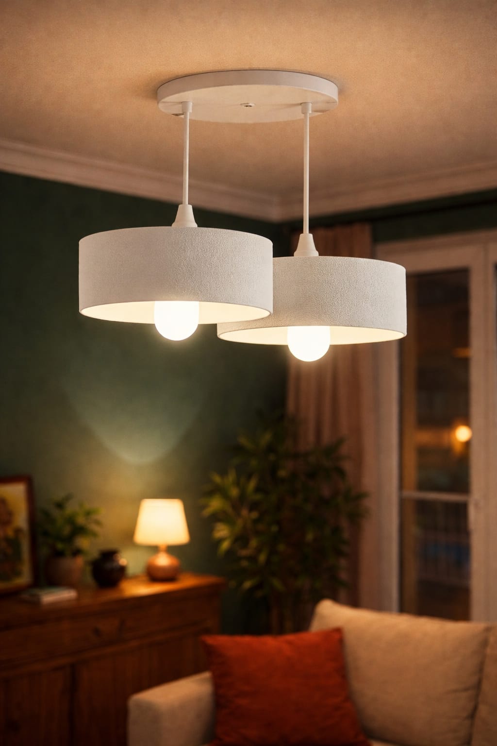 Double Concrete Look Oval Pendant Chandelier, Vegan, Salon Kitchen