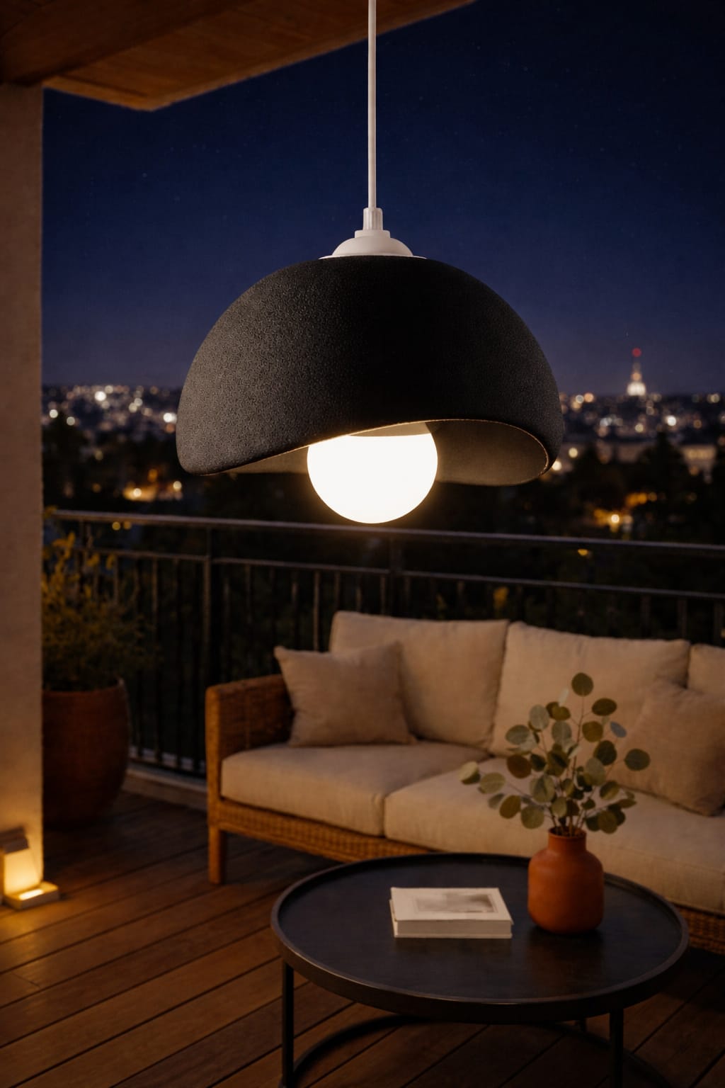 Black Concrete Look Modern Pendant Chandelier, Vegan & Dust-Free