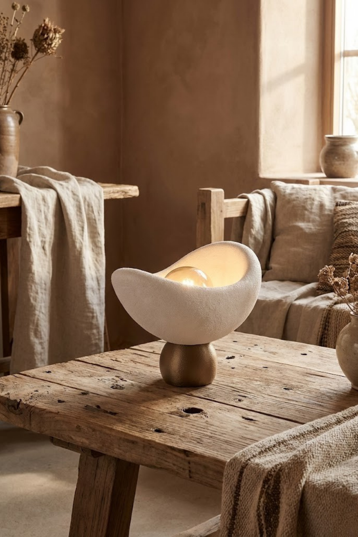 Luna Design Table Lamp White Bronze Detailed Lampshade, Soft Amber Light, Includes Gift Rustic Bulb 20 x 37 cm White
