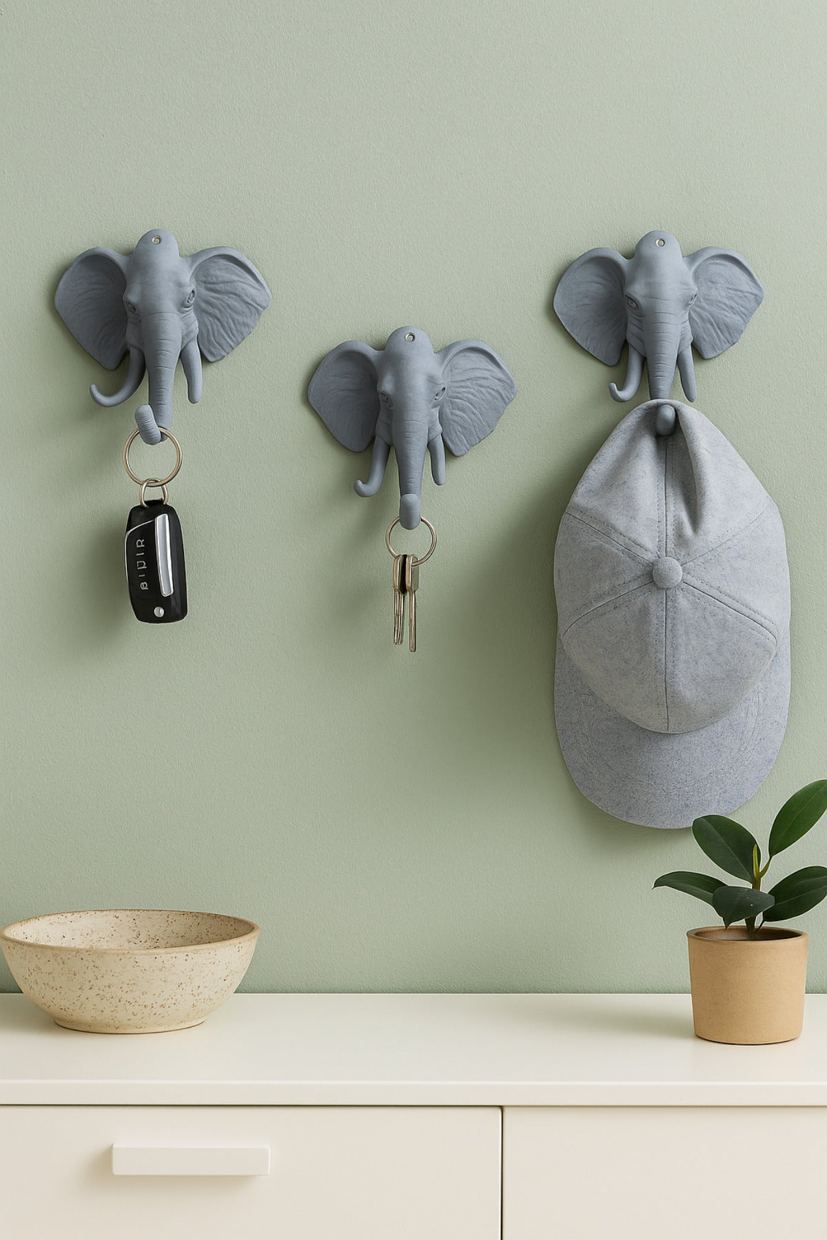 Decorative Abundance Elephant Hanger Multi-Purpose Set of 3