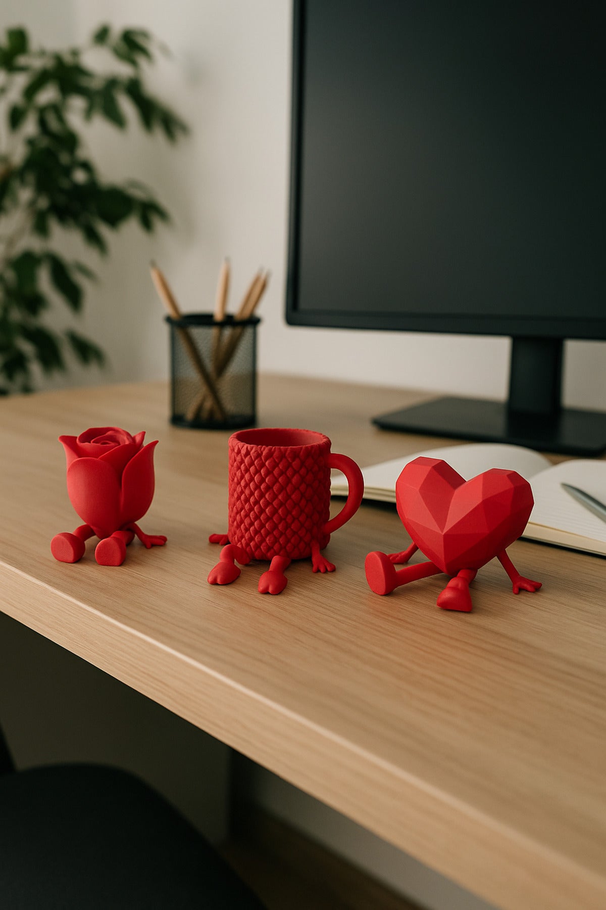 Decorative Heart Rose And Coffee Figure Coffee Lover Object 3